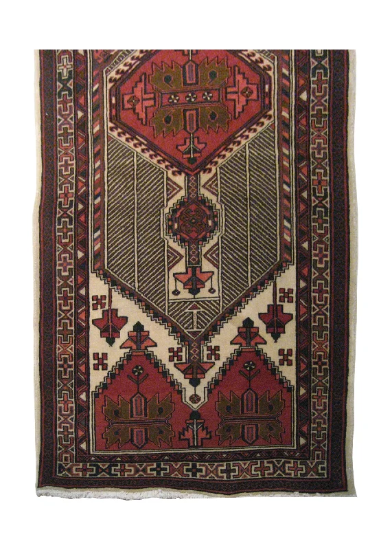 Persian Rug Azerbaijan Handmade Runner Tribal 3'9"x13'8" (4x14) Whites/Beige Red Geometric Design #A18959