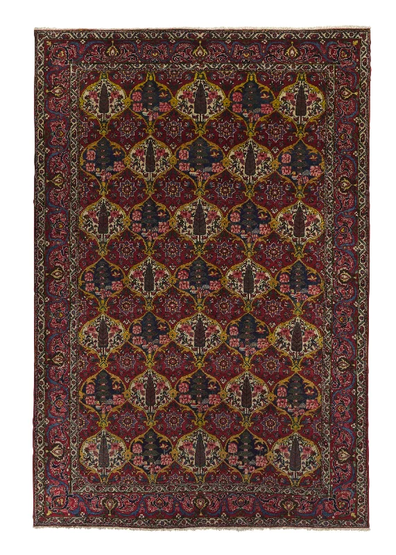 Persian Rug Bakhtiari Handmade Area Tribal 7'0"x10'0" (7x10) Red Yellow/Gold Garden Design #28528