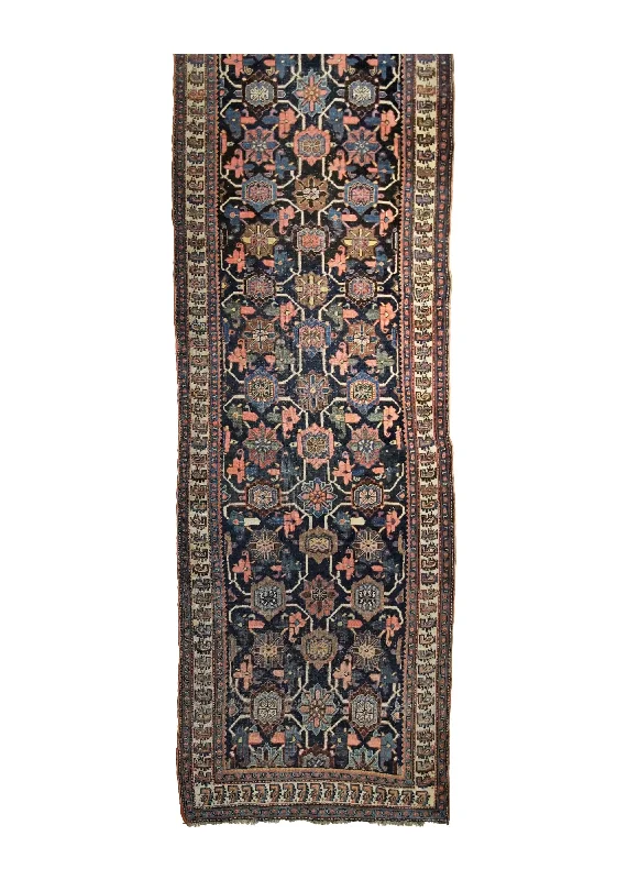 Persian Rug Bijar Handmade Runner Antique Traditional 3'3"x18'6" (3x19) Blue Red Geometric Design #A34718