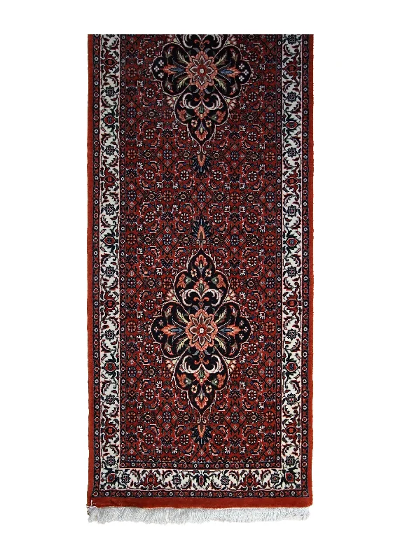 Persian Rug Bijar Handmade Runner Traditional 2'0"x9'3" (2x9) Red Geometric Herati Design #A30784