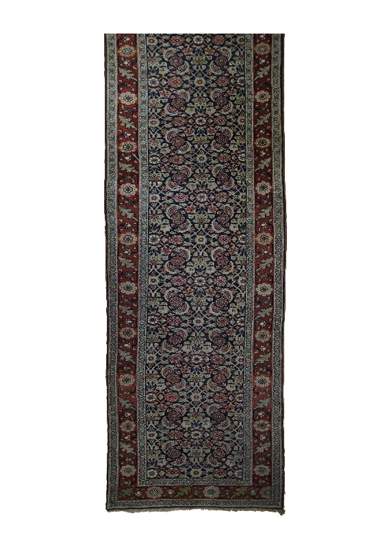 Persian Rug Bijar Handmade Runner Traditional Antique 3'0"x15'2" (3x15) Blue Red Green Geometric Herati Design #A30448