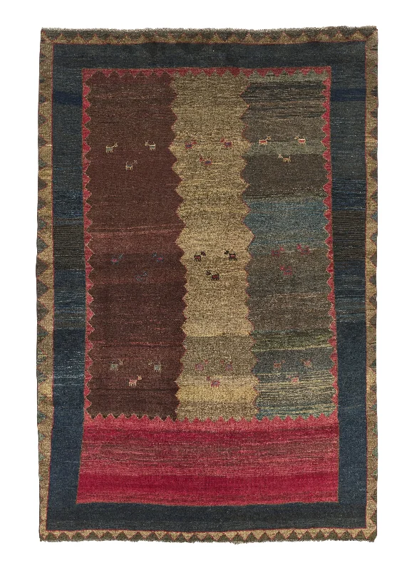 Persian Rug Gabbeh Handmade Area Tribal 6'3"x9'6" (6x10) Multi-color Brown Pictorial Design #31159