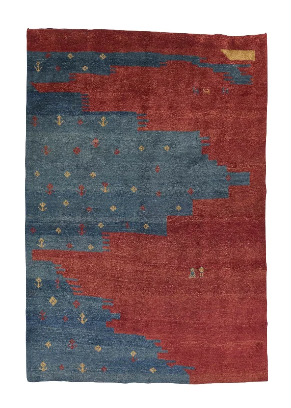 Persian Rug Gabbeh Handmade Area Tribal 6'10"x9'8" (7x10) Red Blue Abstract Design #31243