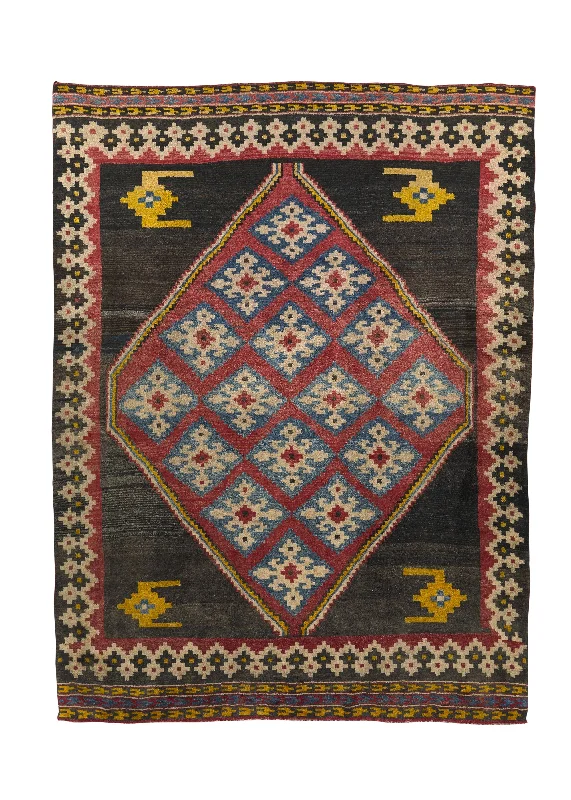 Persian Rug Gabbeh Handmade Area Tribal 6'11"x9'5" (7x9) Brown Red Geometric Design #31271