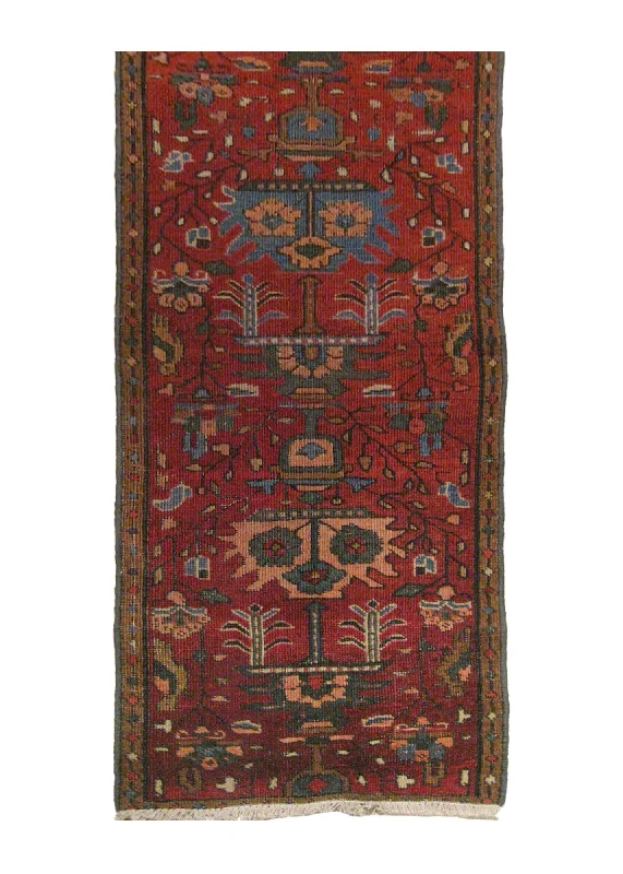 Persian Rug Gharajeh Handmade Runner Tribal Antique 1'8"x8'7" (2x9) Red Floral Vase Design #A18577