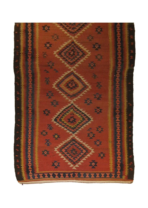 Persian Rug Ghashghaei Handmade Runner Tribal 4'3"x8'4" (4x8) Red Blue Kilim Geometric Design #A18719