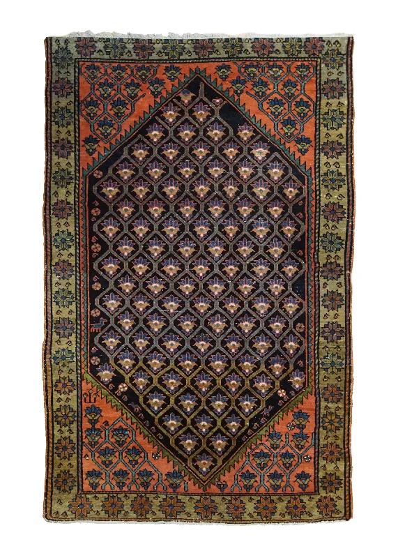 Persian Rug Hamadan Handmade Area Tribal 4'1"x6'5" (4x6) Green Orange Floral Design #A34684