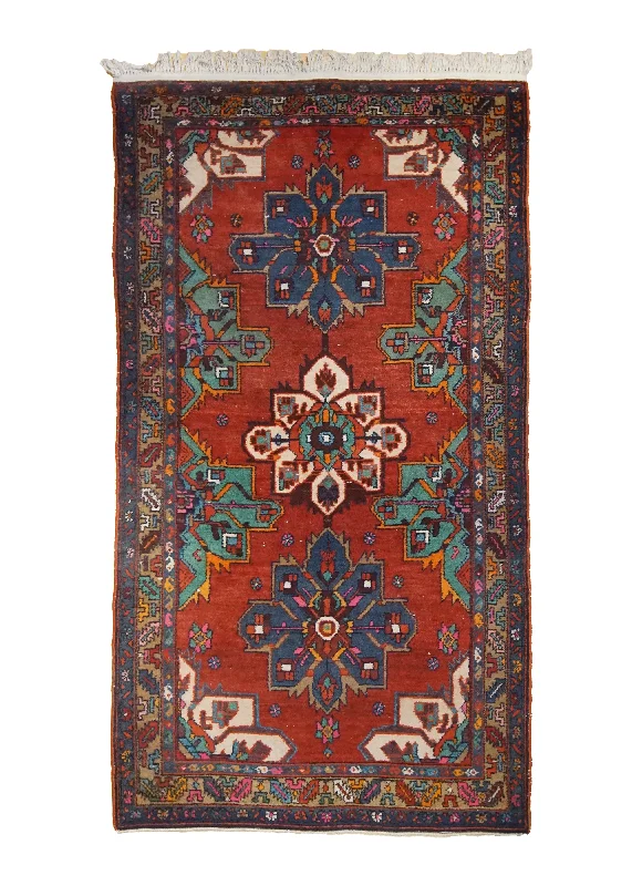 Persian Rug Hamadan Handmade Area Tribal 3'7"x6'10" (4x7) Red Geometric Design #A34675