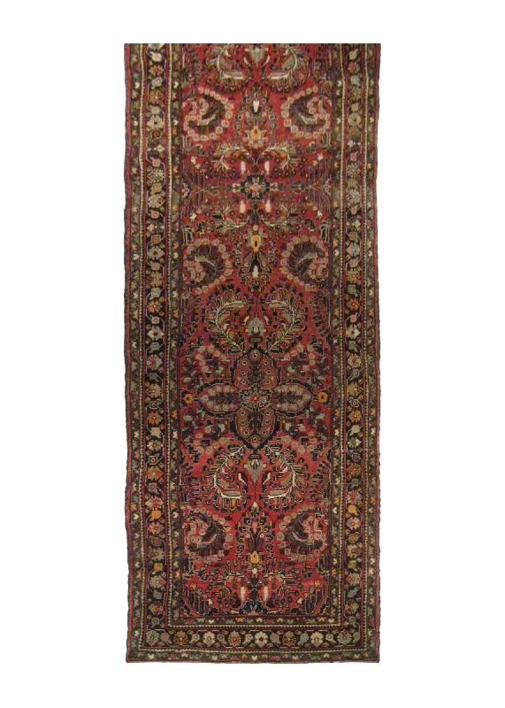 Persian Rug Hamadan Handmade Runner Tribal 3'1"x14'7" (3x15) Red Black Geometric Design #A18602