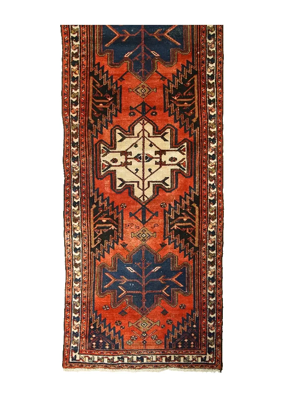 Persian Rug Hamadan Handmade Runner Tribal 3'4"x9'5" (3x9) Red Geometric Design #A31086