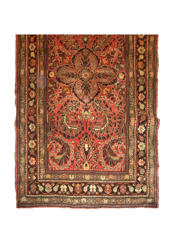 Persian Rug Hamadan Handmade Runner Tribal 3'7"x12'9" (4x13) Red Black Geometric Design #A18600