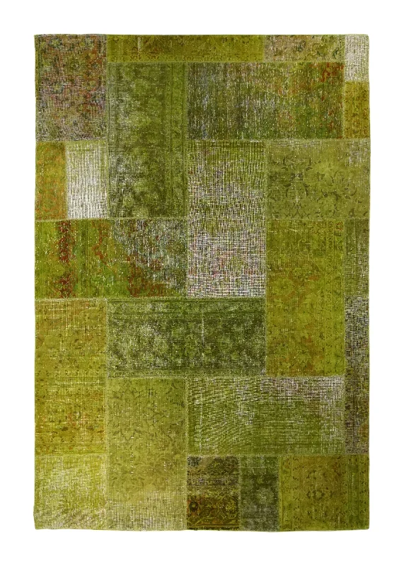 Persian Rug Handmade Area Transitional Vintage 6'1"x9'0" (6x9) Green Distressed Overdyed Patchwork Design #A34483