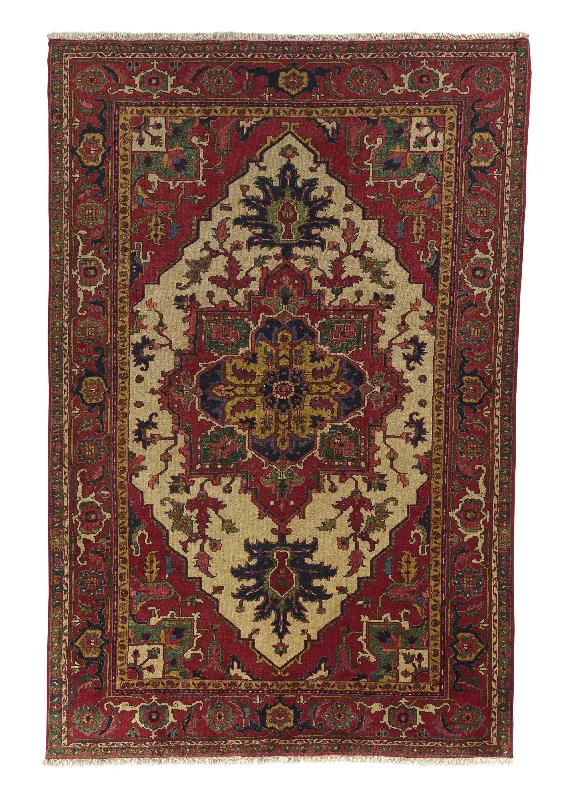 Persian Rug Heriz Handmade Area Tribal 6'6"x9'11" (7x10) Red Geometric Design #30663