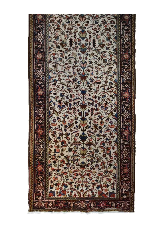 Persian Rug Heriz Handmade Runner Tribal Vintage 4'8"x14'0" (5x14) Whites/Beige Blue Geometric Herati Design #A31250