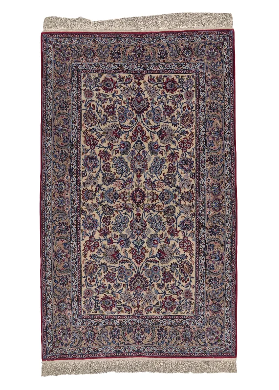 Persian Rug Isfahan Handmade Area Traditional 4'8"x8'2" (5x8) Red Blue Whites/Beige Floral Design #35044