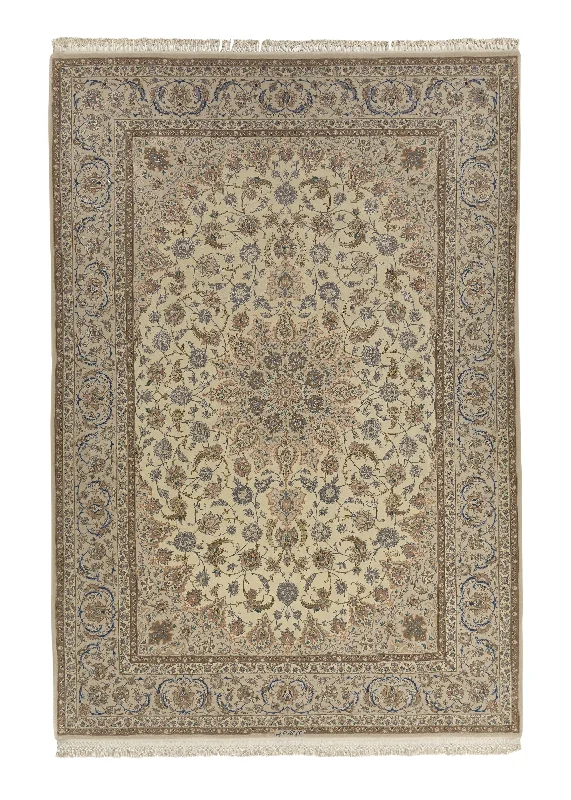 Persian Rug Isfahan Handmade Area Traditional 6'11"x10'0" (7x10) Whites/Beige Floral Design #34634