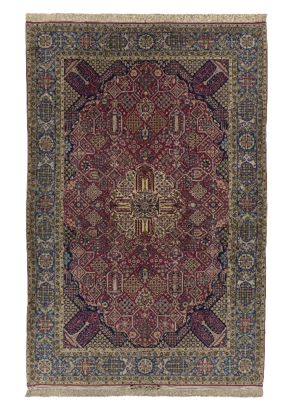 Persian Rug Isfahan Handmade Area Traditional 7'1"x10'8" (7x11) Red Blue Floral Design #33737