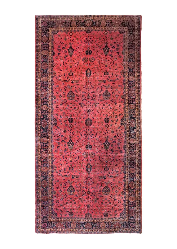 Persian Rug Kashan Handmade Area Antique Traditional 9'11"x20'4" (10x20) Red Floral Design #A34640