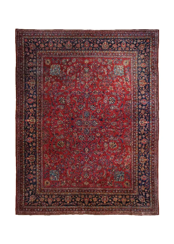 Persian Rug Kashan Handmade Area Antique Traditional 8'0"x10'8" (8x11) Red Floral Design #A34512