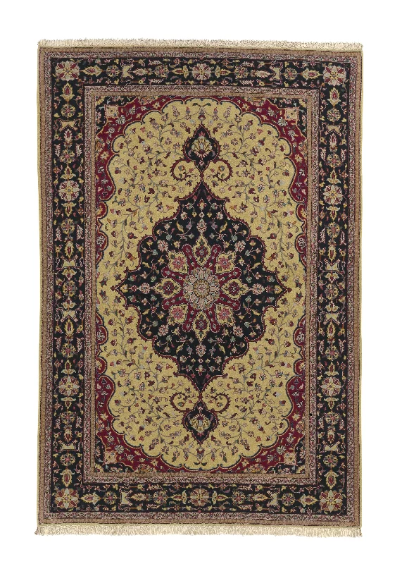 Persian Rug Kashan Handmade Area Traditional 6'8"x9'8" (7x10) Yellow/Gold Blue Floral Design #30539