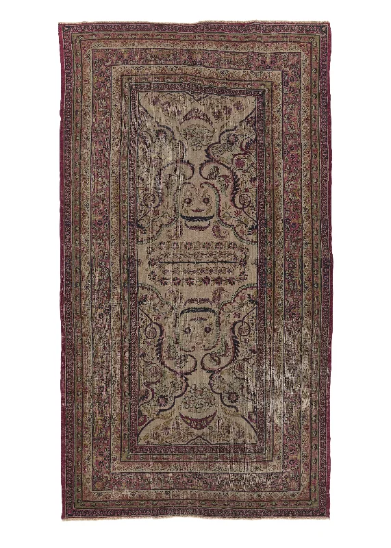 Persian Rug Kerman Handmade Area Antique Traditional 4'10"x8'8" (5x9) Whites/Beige Pink Floral Design #16189