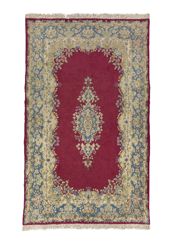 Persian Rug Kerman Handmade Area Traditional 5'10"x9'9" (6x10) Red Blue Open Field Floral Design #9273