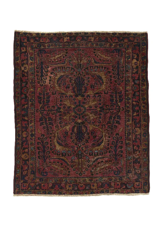 Persian Rug Lilihan Handmade Area Antique Traditional 5'0"x5'11" (5x6) Red Blue Floral Design #35535