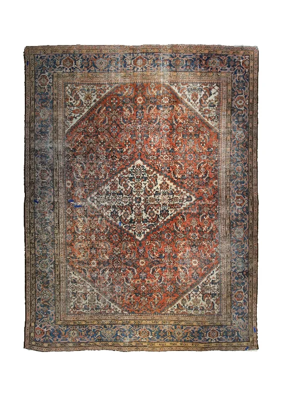 Persian Rug Mahal Handmade Area Antique Tribal 10'9"x13'8" (11x14) Red Blue Geometric Design #A34907