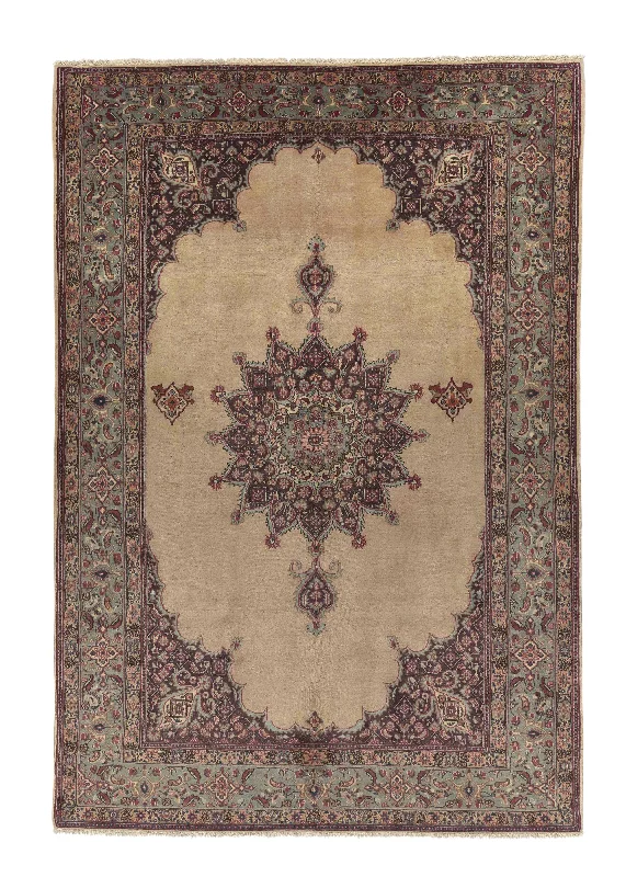 Persian Rug Mashhad Handmade Area Traditional 6'8"x9'8" (7x10) Whites/Beige Blue Open Field Design #27896