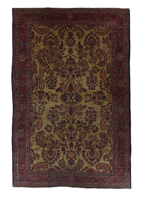 Persian Rug Mohajeran Sarouk Handmade Area Antique Traditional 6'10"x10'6" (7x11) Red Yellow/Gold Floral Design #33587