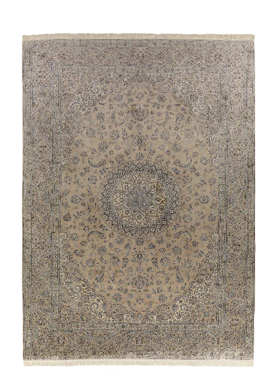 Persian Rug Nain Handmade Area Traditional 7'0"x10'1" (7x10) Whites/Beige Blue Floral Design #33585