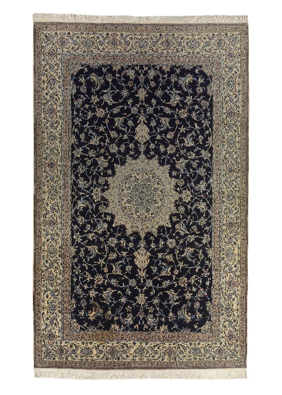 Persian Rug Nain Handmade Area Traditional 7'0"x11'2" (7x11) Blue Whites/Beige Floral Design #35061