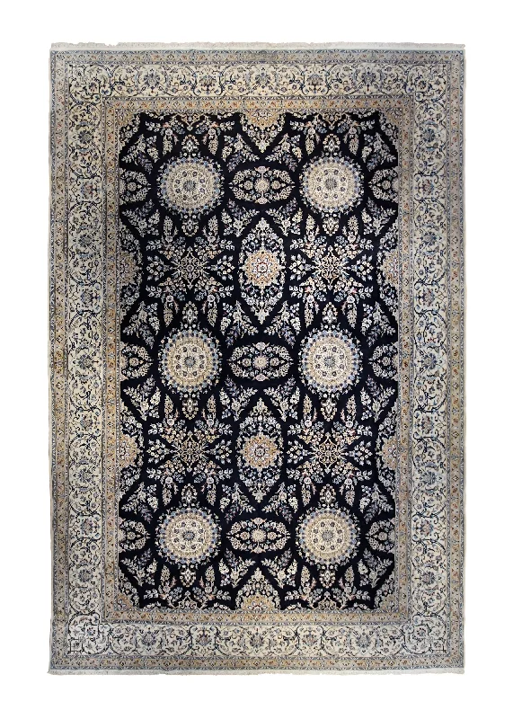 Persian Rug Nain Handmade Area Traditional 11'4"x16'6" (11x17) Blue Whites/Beige Floral Design #A34919