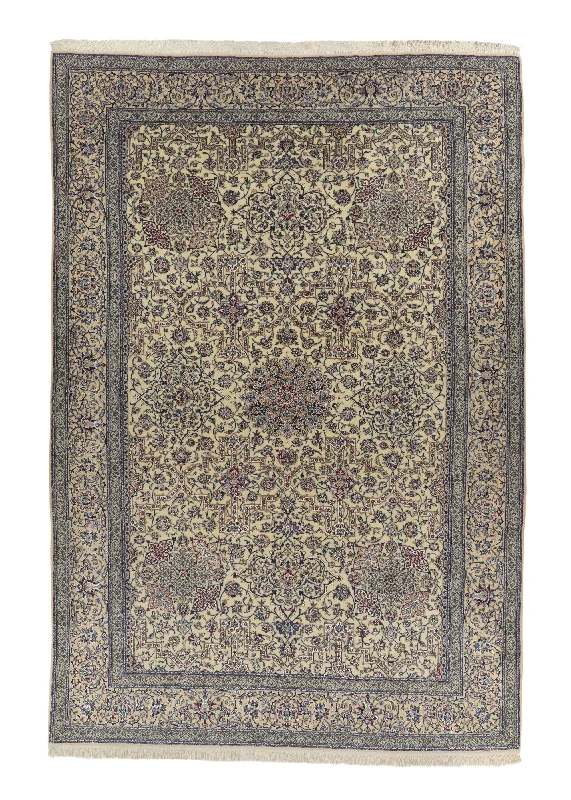 Persian Rug Nain Handmade Area Traditional 7'2"x10'11" (7x11) Whites/Beige Blue Floral Design #34415