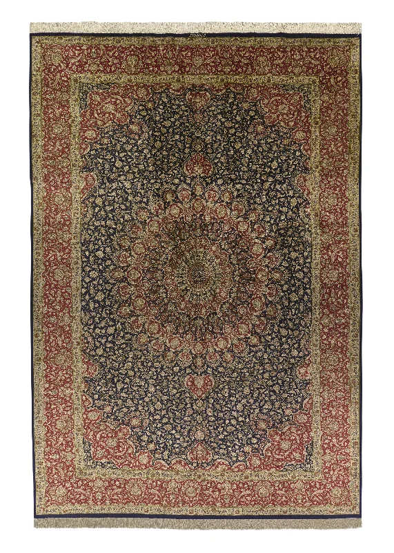 Persian Rug Qum Handmade Area Traditional Traditional 6'6"x9'8" (7x10) Blue Red Floral Design #35143