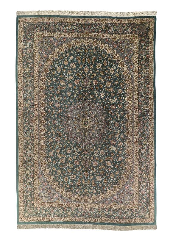 Persian Rug Qum Handmade Area Traditional Traditional 6'7"x9'8" (7x10) Green Floral Design #35142