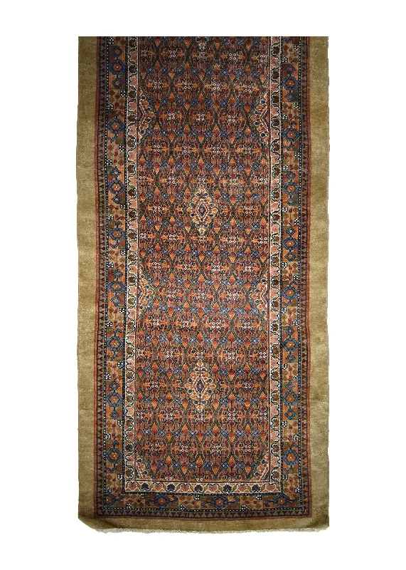 Persian Rug Sarab Handmade Runner Tribal Antique 3'2"x19'4" (3x19) Red Whites/Beige Geometric Design #A30815