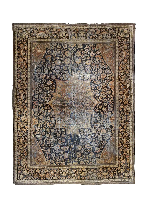 Persian Rug Sarouk Handmade Area Antique Traditional 11'6"x14'9" (12x15) Blue Orange Floral Design #A34607