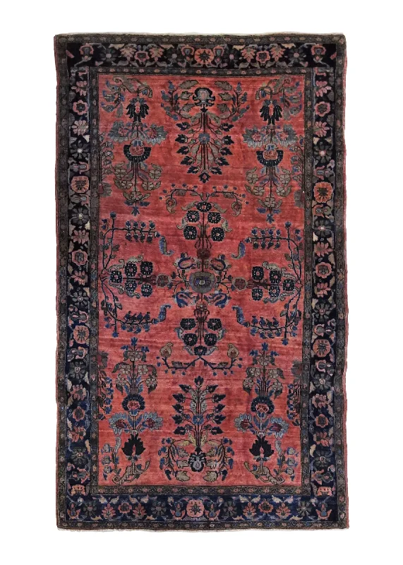 Persian Rug Sarouk Handmade Area Antique Traditional 4'0"x6'8" (4x7) Red Floral Design #A34503