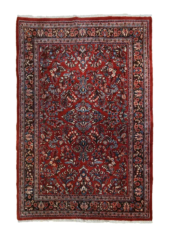 Persian Rug Sarouk Handmade Area Antique Traditional 5'4"x8'0" (5x8) Red Floral Design #A34490