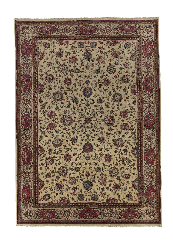 Persian Rug Sarouk Handmade Area Traditional 7'0"x10'0" (7x10) Whites/Beige Red Floral Design #28433