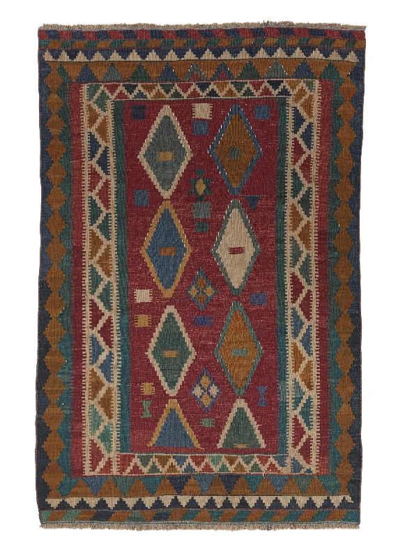 Persian Rug Shiraz Handmade Area Tribal 4'11"x7'9" (5x8) Multi-color Geometric Kilim Design #31444