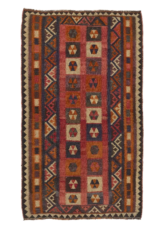 Persian Rug Shiraz Handmade Area Tribal 5'3"x8'8" (5x9) Red Multi-color Kilim Geometric Design #31398