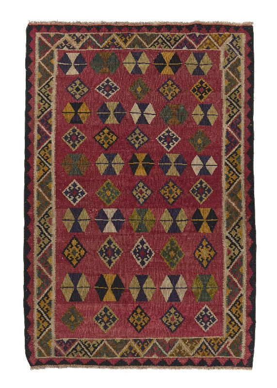 Persian Rug Shiraz Handmade Area Tribal 5'6"x8'4" (6x8) Red Multi-color Kilim Geometric Design #31418