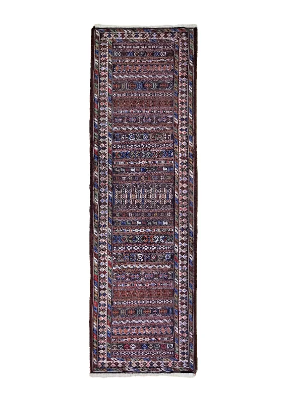 Persian Rug Sirjan Handmade Runner Tribal 2'5"x7'10" (2x8) Red Multi-color Stripes Geometric Design #A34914