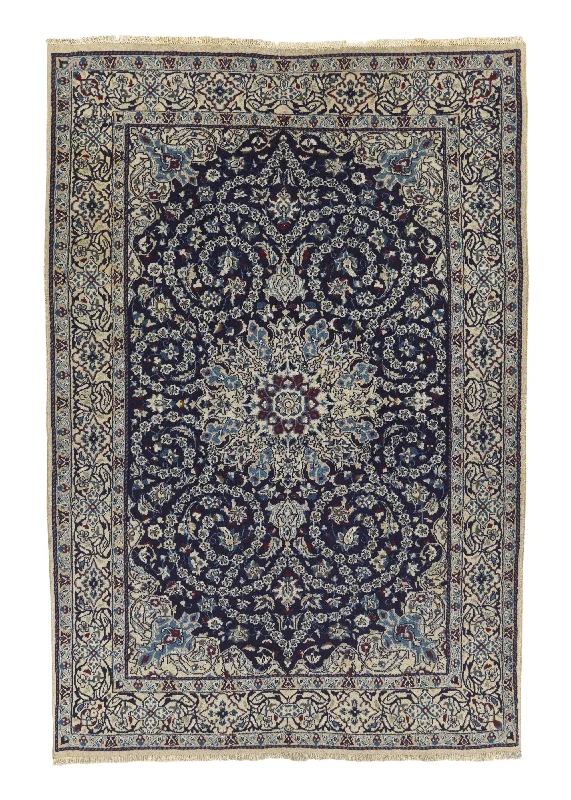 Persian Rug Tabbas Nain Handmade Area Traditional 6'7"x10'4" (7x10) Blue Floral Design #35616