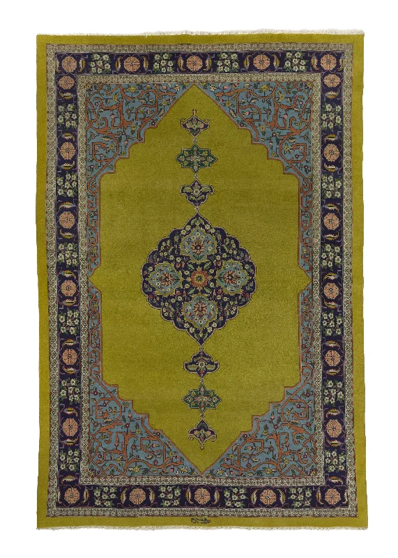 Persian Rug Tabriz Handmade Area Traditional 6'5"x10'4" (6x10) Green Blue Haji Jalili Design #35133