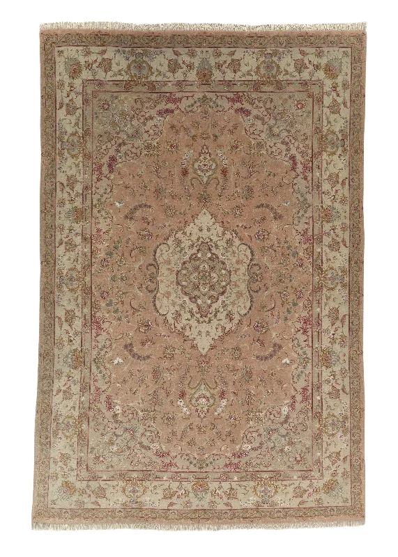 Persian Rug Tabriz Handmade Area Traditional 6'5"x9'10" (6x10) Pink Naghsh Floral Design #32331