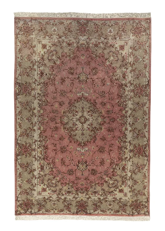 Persian Rug Tabriz Handmade Area Traditional 6'8"x10'3" (7x10) Pink Naghsh Floral Design #34444