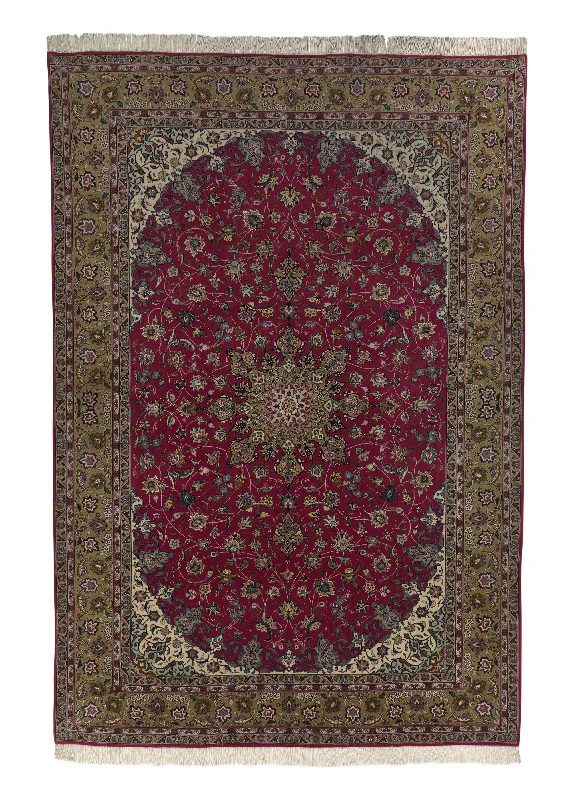 Persian Rug Tabriz Handmade Area Traditional 6'8"x10'1" (7x10) Red Floral Design #33202